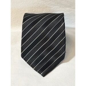 Geoffrey Beene Mens Silk Blend Striped Necktie Black Silver White Hand Made